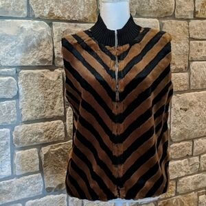 Sport Haley faux fur vest black brown large zip up ribbed stretch vintage